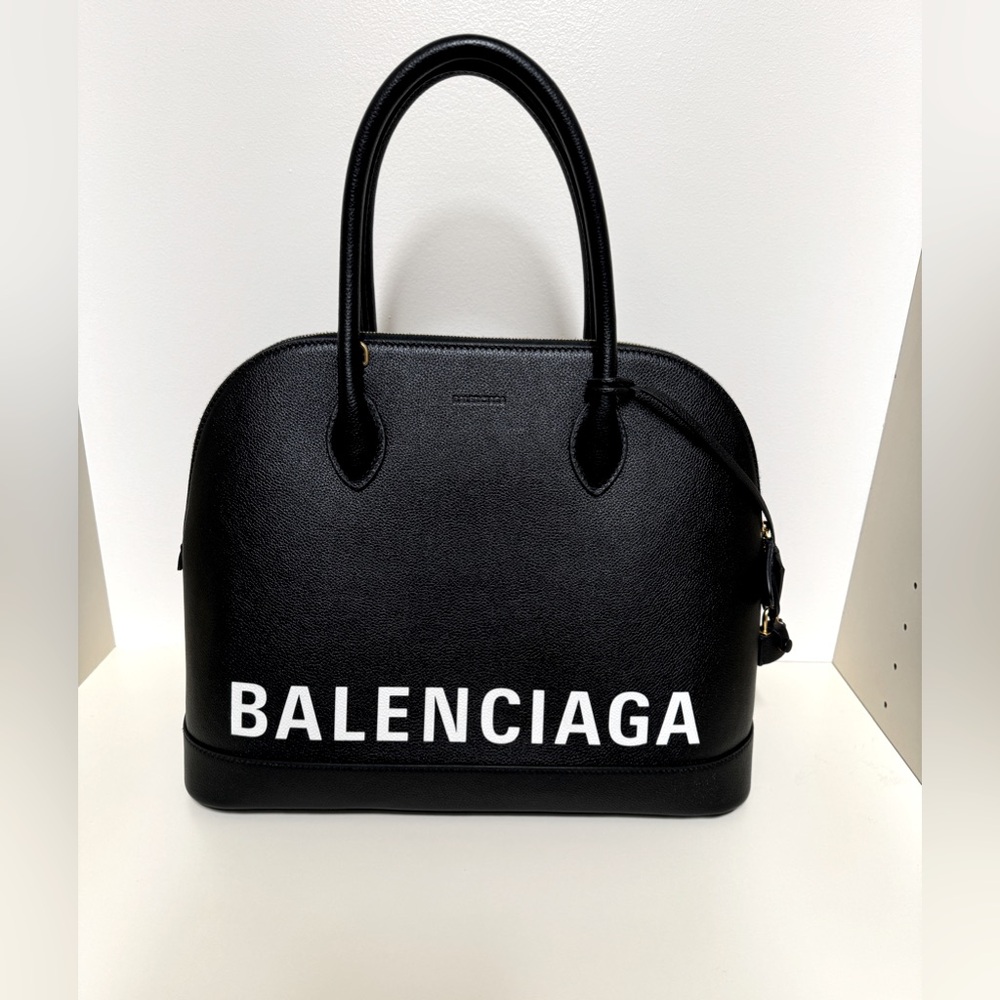 NEW Balenciaga Black Grained Calfskin Ville Top Handle Shoulder Bag